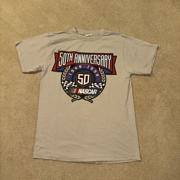 Vintage 90s 1948-1998 NASCAR Racing 50th Anniversary Shirt Tan Men’s Size M - Picture 1 of 6